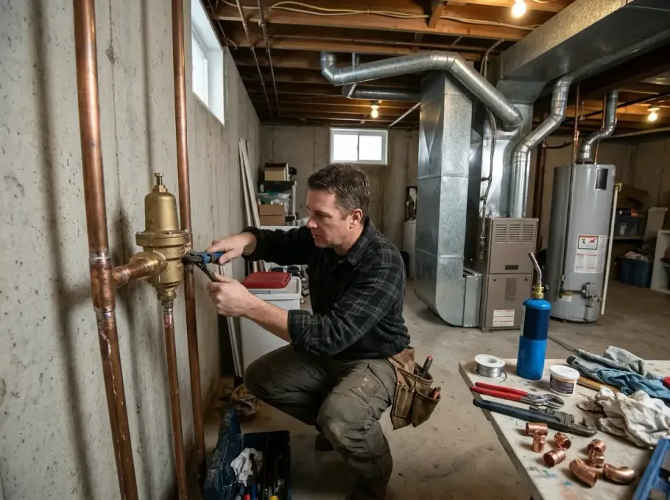 Plumber — Residential Basement — Plumber, Copper Pipe, Water Pressure Regulator, Residential Basement, Low Water Pressure Re…